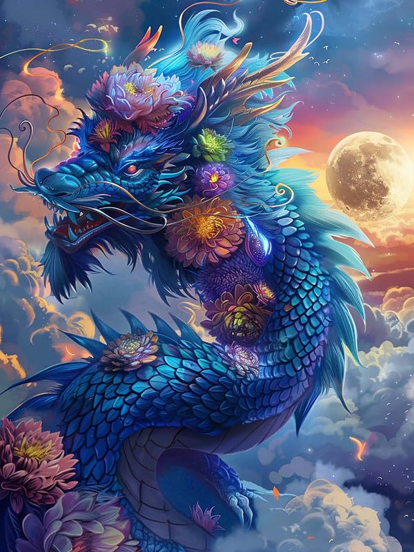 VAIIEYO 5D DIY Diamond Painting Dragon, Diamond Art Kits for Adults Animal, Paint with Round Full Drill Crystal Rhinestone Diamonds Gem Art for Home Wall Decoration Gift 12X16 Inch-81