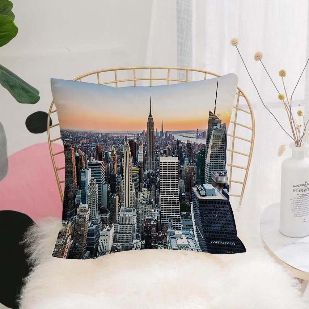 HYOSXW Cushion Cover,Throw Pillow Case Home Decorative for Living Room Bedroom Sofa Chair 16X16 Inch,New York, Manhattan, dusk, skyline, Empire State Building,Pillowcase 40X40cm