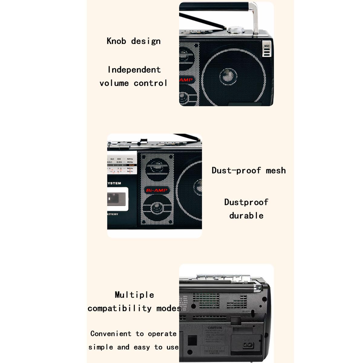 Amazon.co.jp: Bluetooth レトロラジカセ、カセットプレーヤー AM/FM 4