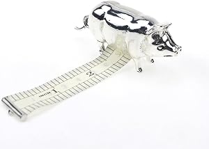 Pig Tape Measure 14 in/36 cm Retractable Portable Vintage Metal Pig Soft Measuring Retro Design Shiny Metallic Antique-Style Look with Charming Pig (Silver)