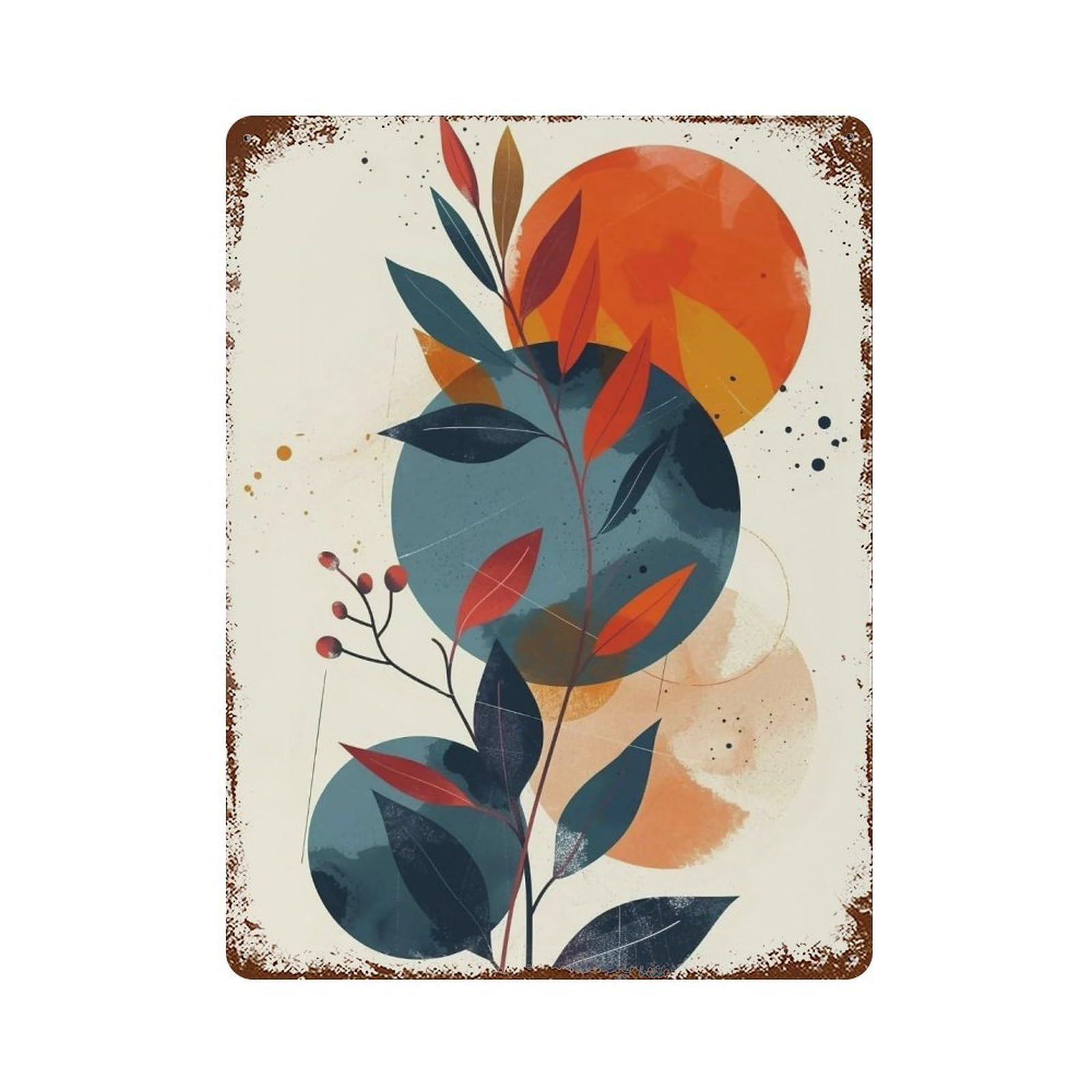 WIHYRTUI Minimal Soft Wash Multicircular Botanical Layout 04 Wall Retro Iron Metal Tin Sign Vintage Art Poster Modern Home Cofffee Club Art Bar Shop Decor Style 40x30cm