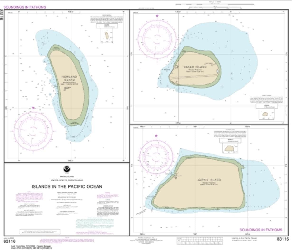 NOAA Chart 83116-Islands in The Pacific Ocean-Jarvis, Baker and Howland Islands- Water-Resistant - by East View Geospatial