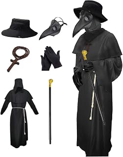 Plague Doctor Costume Halloween Costumes for Adults Men Plague Dr Outfit 6 in 1 Set