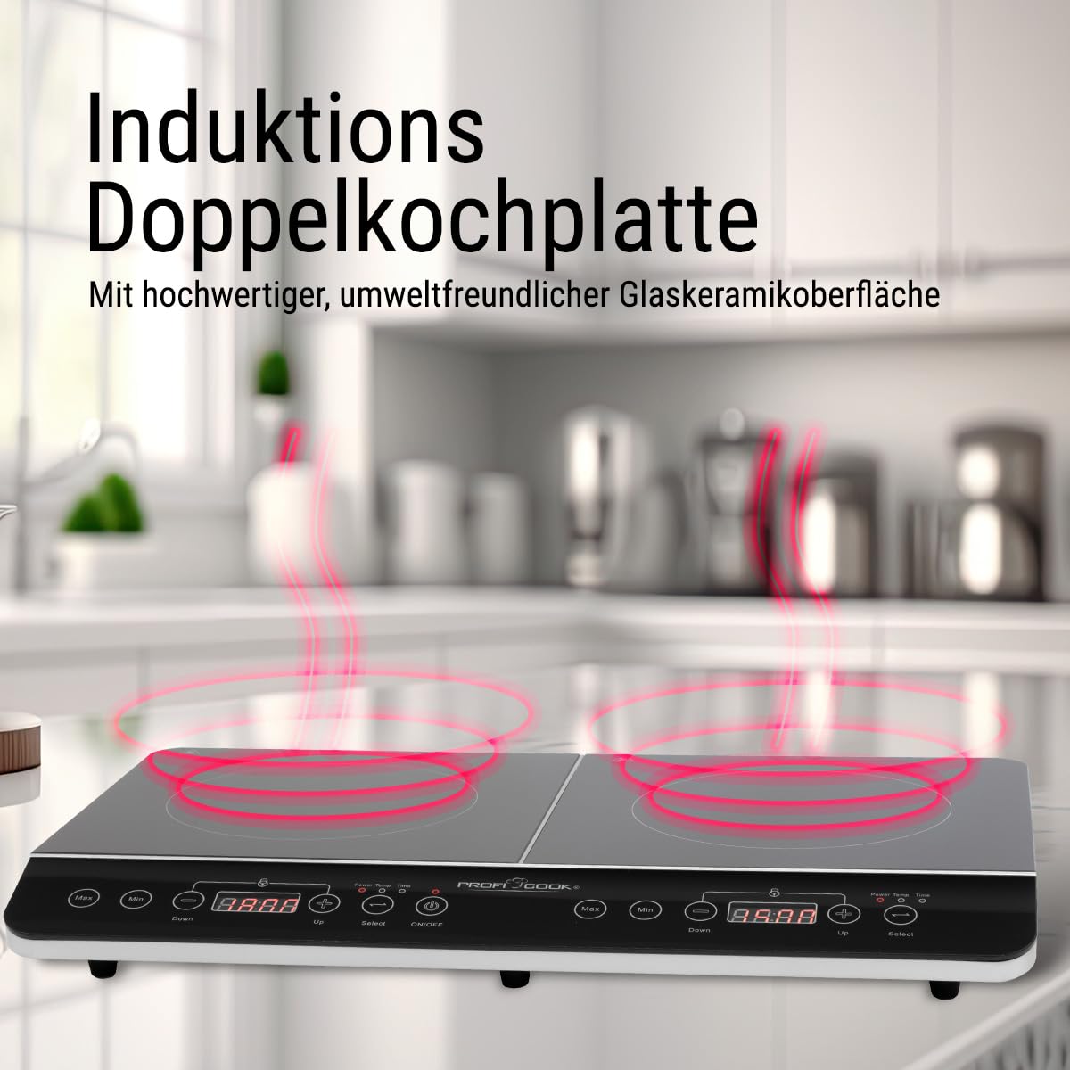 Proficook DKI 1067 Placa de inducción doble portátil, 10 niveles de temperatura, 3500 W, Negro