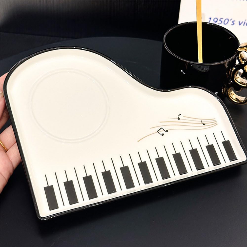Tazze in Ceramica con Note Musicali con Piattino e Cucchiaino, Tazze da Caffè Creative con Tema Piano, Tazze da Cappuccino 200 ml, Tazze da Caffè in Porcellana, Tazze Mocha in Set Regalo (Bianco