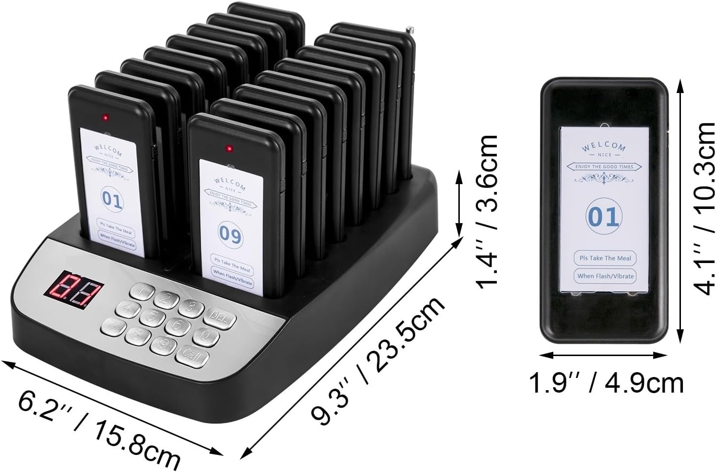PANDAJOJO Wireless Restaurant Buzzer Pager 16 Coasters Paging Guest Calling Queuing System for Coffee Dessert Burger Shop Food Truck (Color : Touch Screen), 1005004570127359