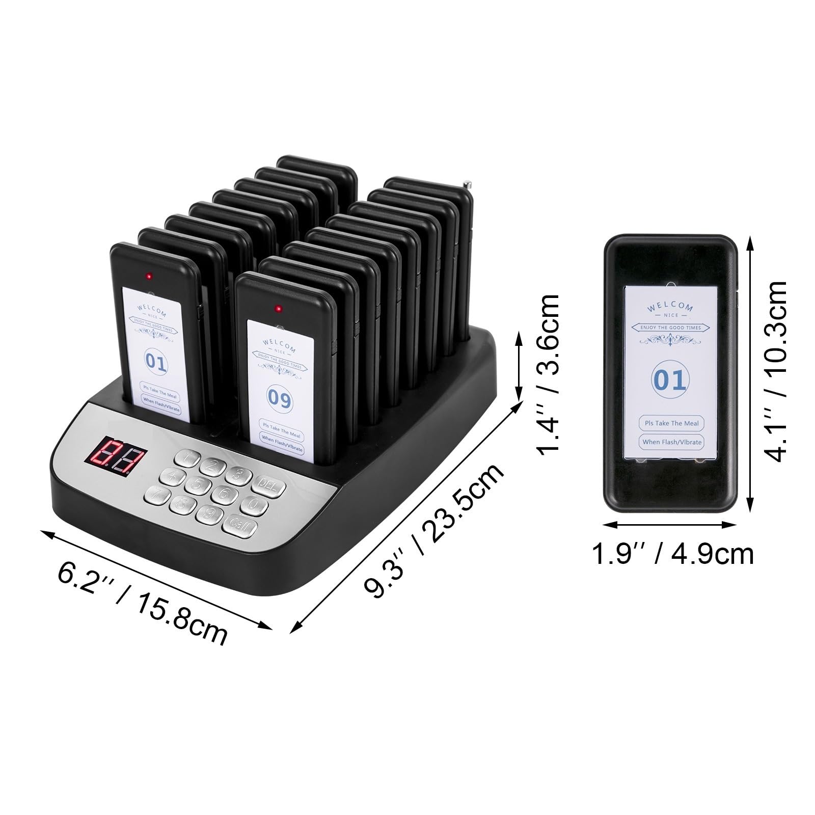 Cercapersone wireless for ristorante, 16 sottobicchieri, cercapersone for chiamate ospiti, di coda for caffè, dessert, hamburger, camion di cibo per gli appassionati del fai da te(Button Screen)