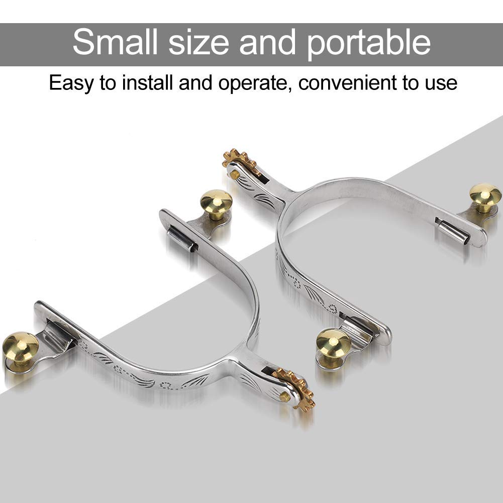 Zerodis Speroni per cavalli, 2 pezzi, stile cowboy occidentale, in acciaio inox, incisione floreale con ingranaggi in rame e fibbia per cintura in rame