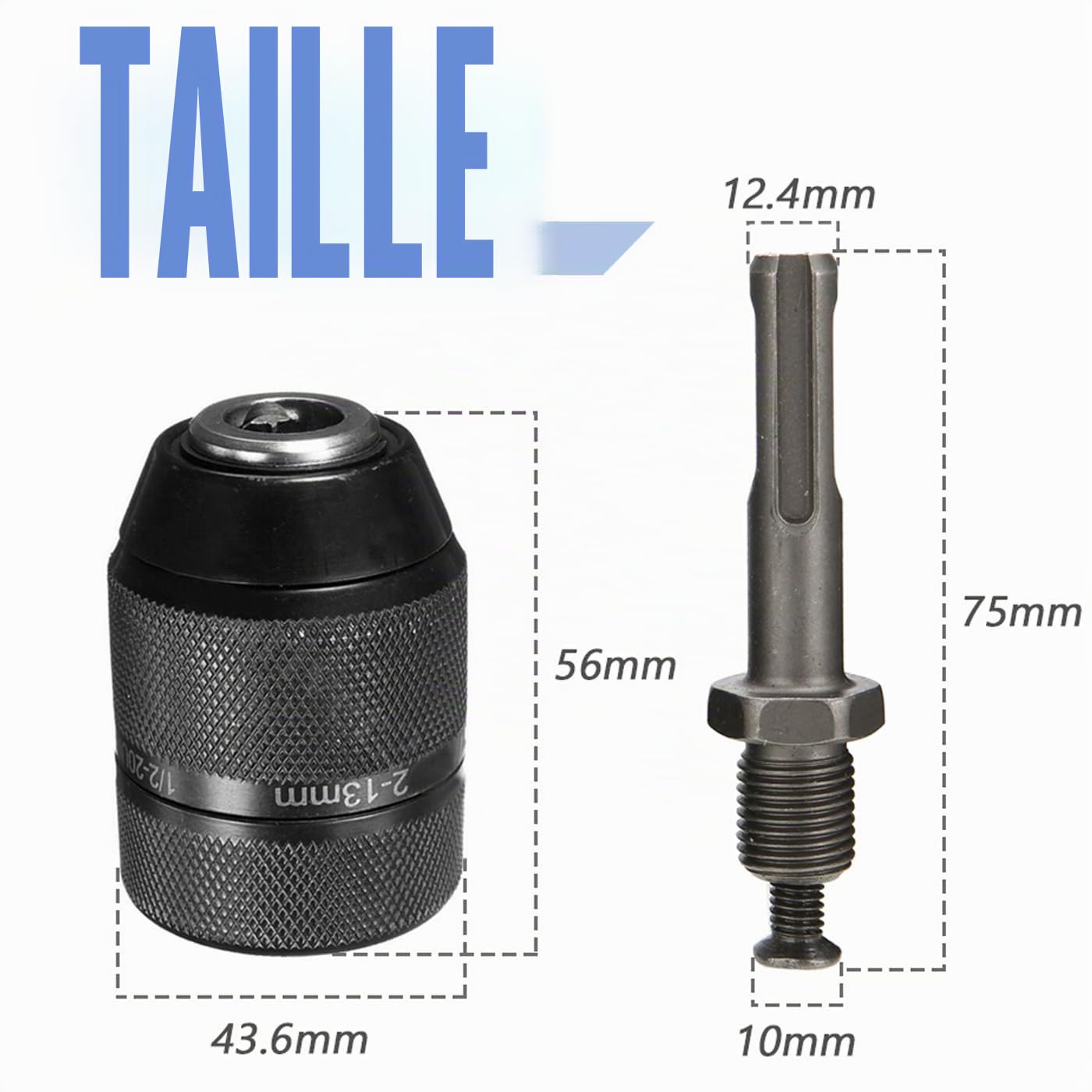 Mesee Adaptateur Mandrin Perçage SDS 2-13mm Sans Clé 1/2-20UNF Pour Perceuse à Percussion Avec Support SDS Plus à Changement Rapide