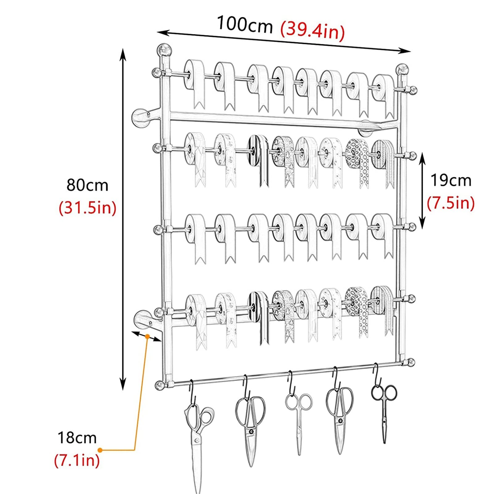 Corbatero Organizador Cinturones Percha Pañuelos Montaje en la Pared Negro Rollos de Vinilo Estantería de Almacenamiento, 5 Niveles Soporte para Cintas para La Sala de Costura del Hogar, Artesanía Alm