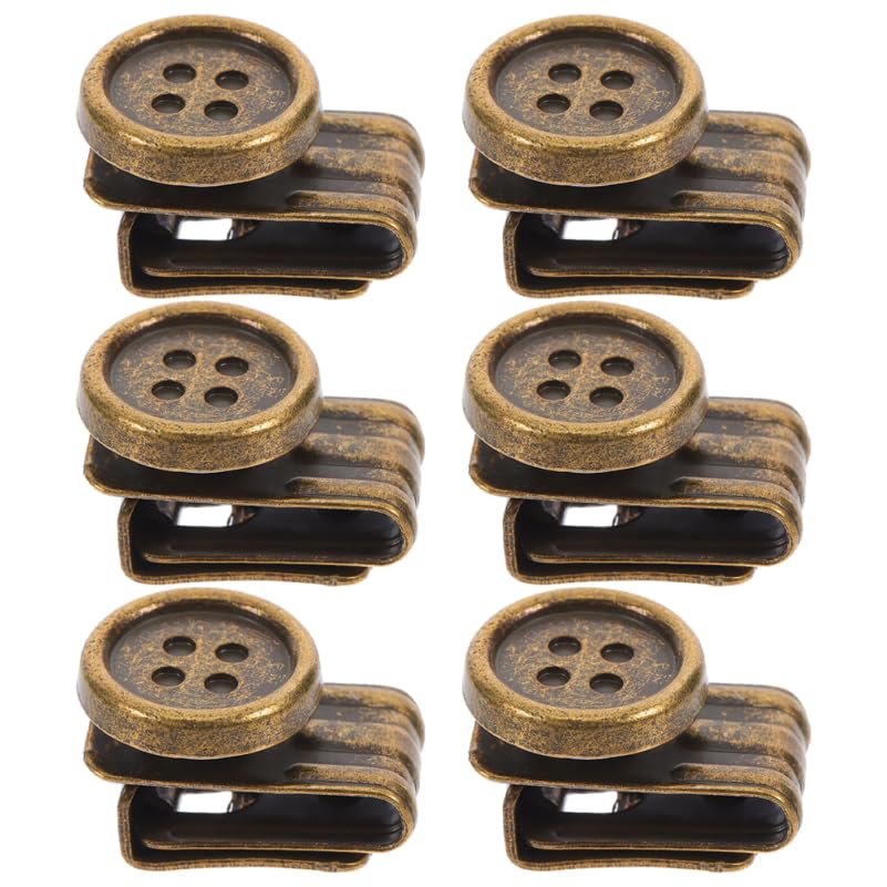 HOMSFOU 6pcs Adjustable Clip-on Buttons: Metal Jean Button Replacement for Suspenders & Pants - Movable No-Sew Brace Clips for Jeans, Trousers & Hats
