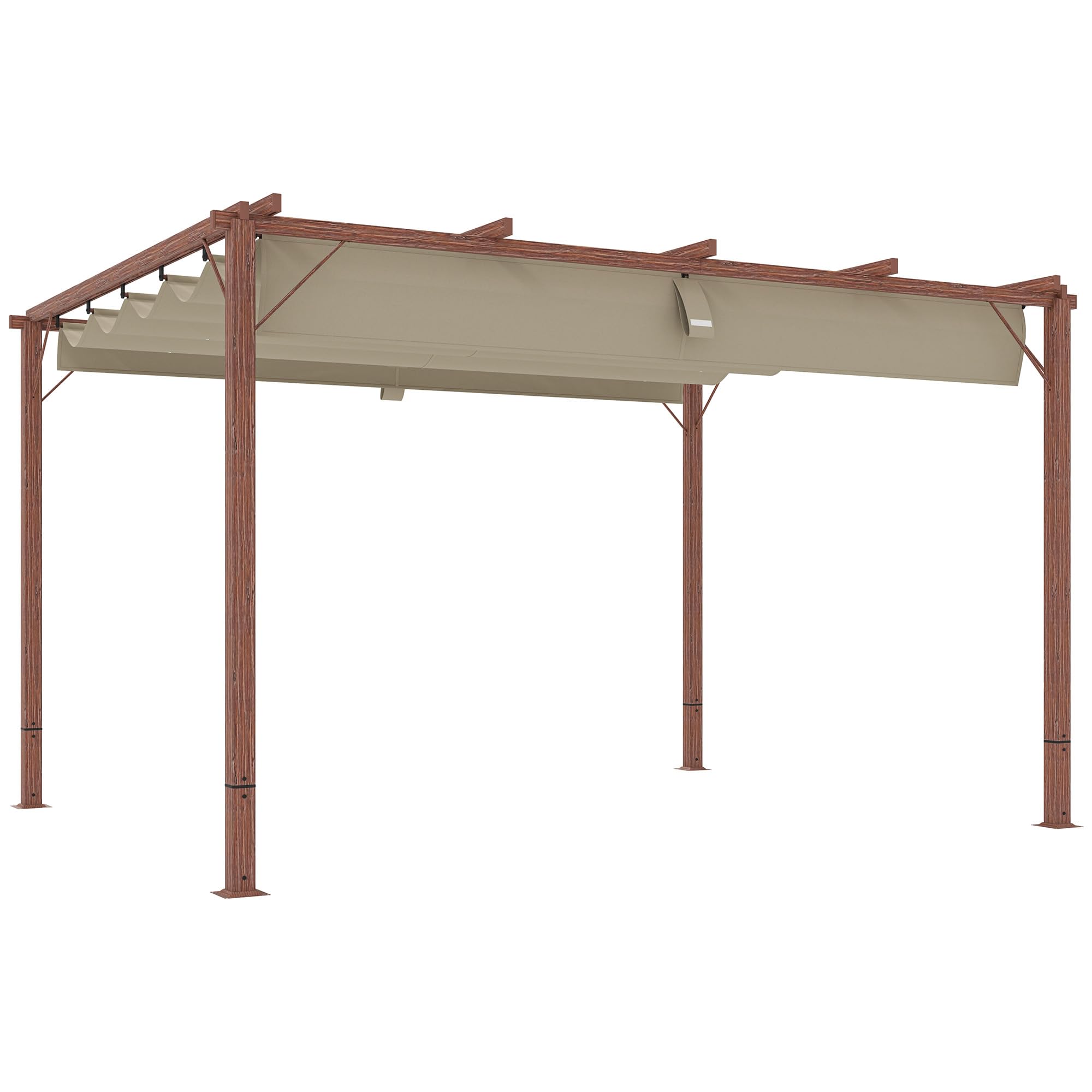 Outsunny Pérgola de aprox. 3 x 4 m de jardín con almohadilla magnética, techo de aluminio para terraza con techo ajustable, independiente, protección UV 30+, para terraza y jardín, madera natural