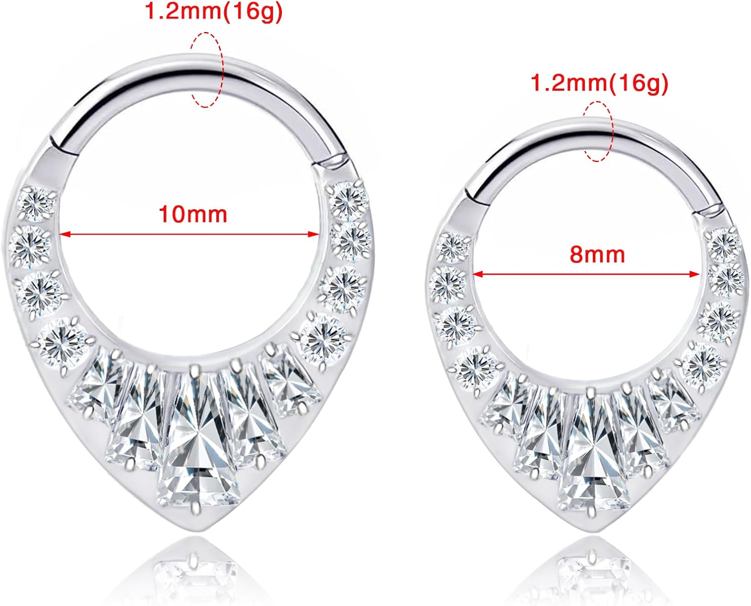 16G G23 Titanium Septum Rings: CZ Nose Ring Hoops, Helix Cartilage Clicker Hoop Earrings, Rook Daith Tragus Piercing Rings for Women Men - Image 4