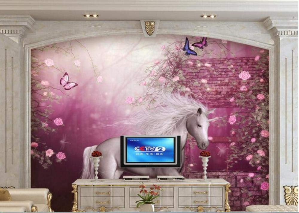 Papier peint 3D licorne pour créer un fond de canapé magique au salon