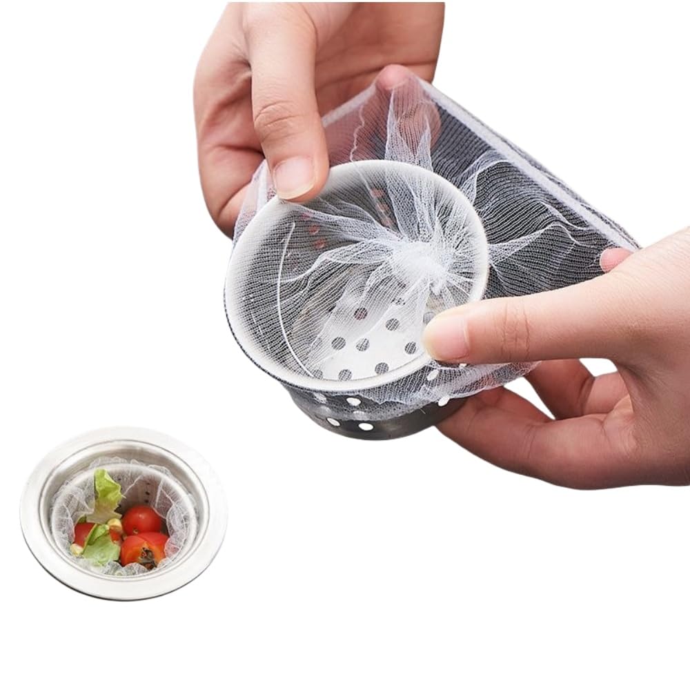 YANCAIYUNL 300 Pcs Disposable Sink Strainer Bags - Elastic Anti-Clogging Kitchen Sink Nets, Fine Mesh Filter Bags for Drain, Stops Food Waste & Prevents Blockages