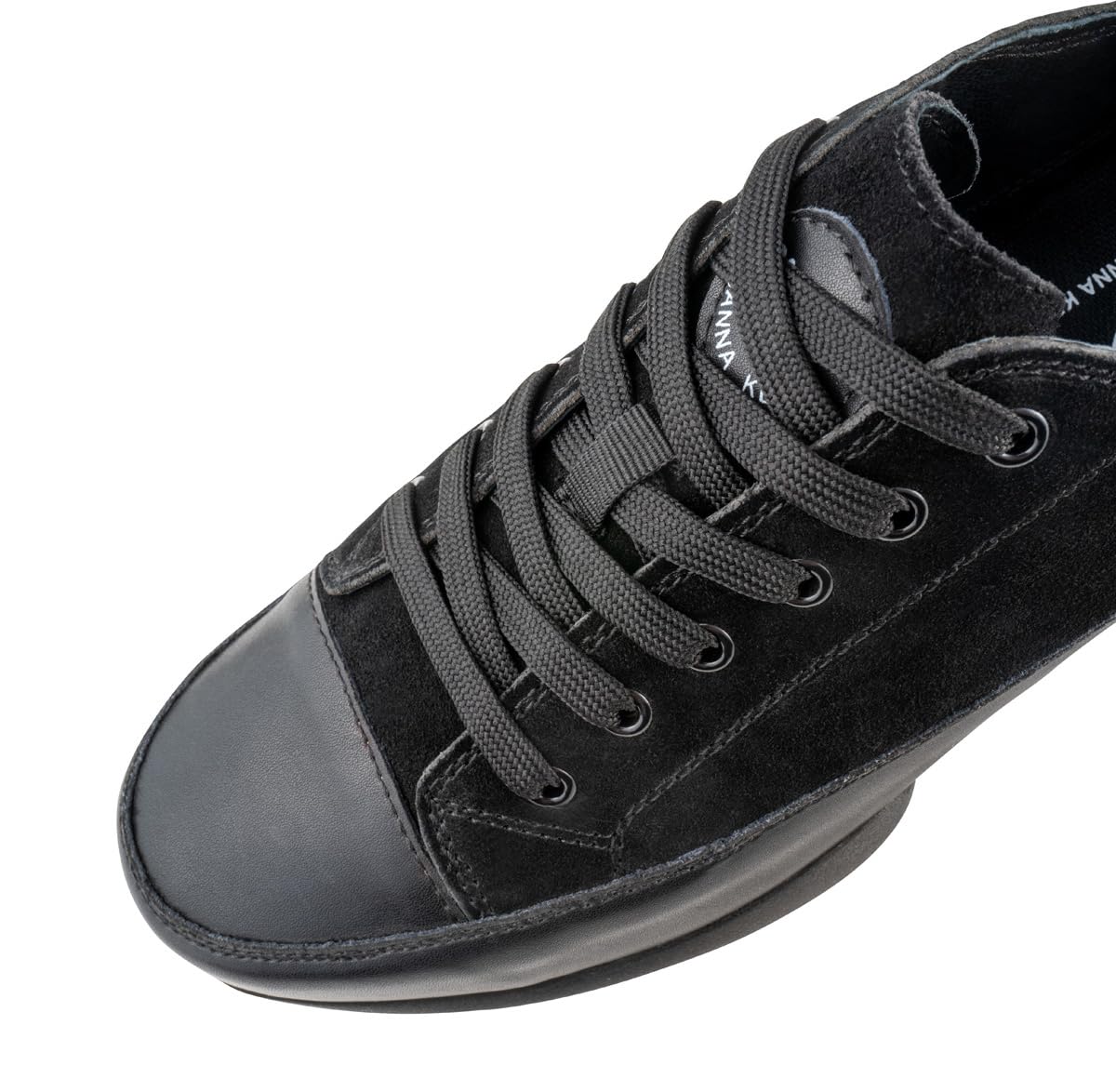 Anna Kern Męskie sneakersy Dance 4005 – skóra welurowa/skóra czarna – podzielona podeszwa PU – szerokość normalna – wymienna wkładka – 1 cm obcas Sneaker
