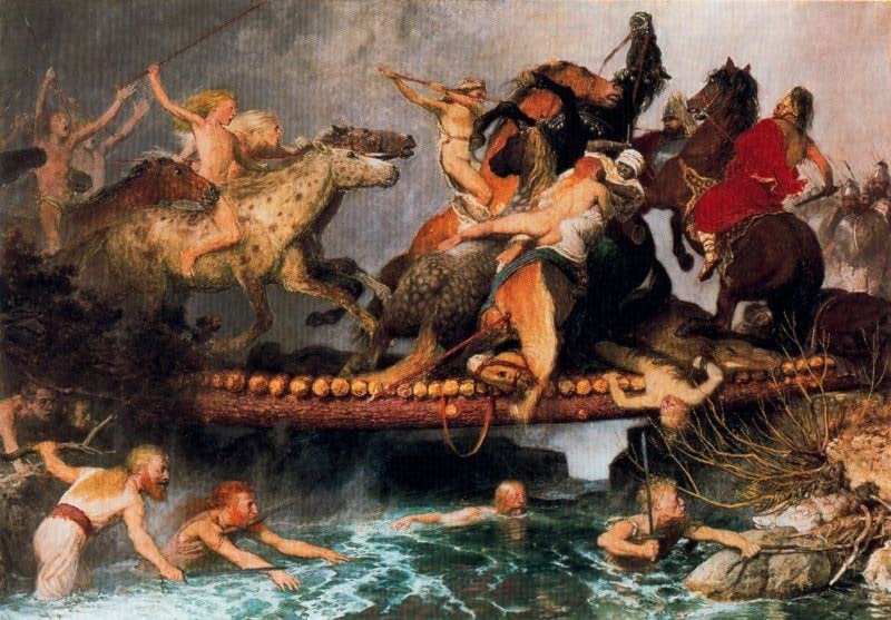 Toile Combat sur un pont Arnold Bocklin, décoration murale pour salon et bureau 60x90cm
