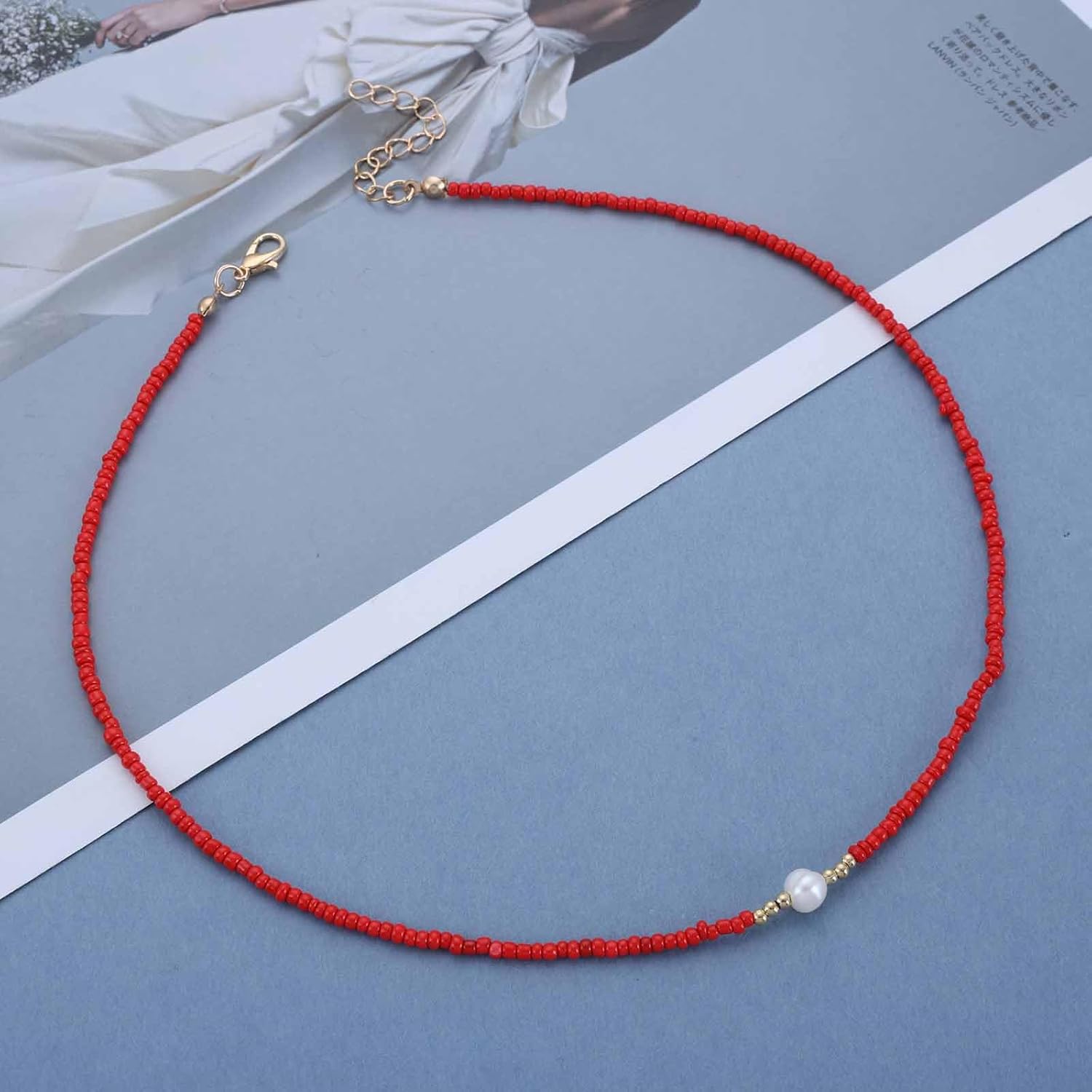 Boho Small Seed Bead Necklace Choker White Beaded Necklace Chain Wedding Pearl Pendant Necklaces Minimalist Rice Beads Collar Necklaces Jewelry for Women - Image 4