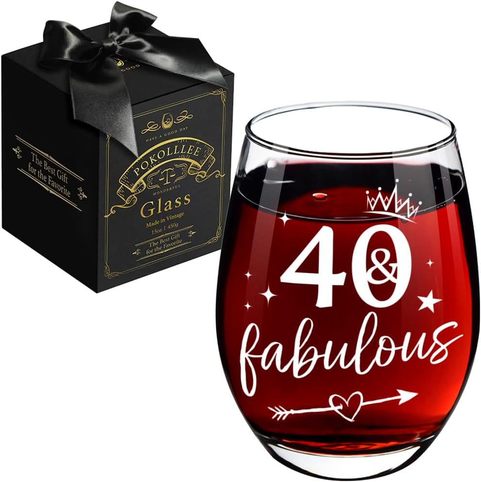 40th Birthday Gifts Women Men - 40 Fabulous Wine Glass Turning 40 Years Old Gift, Happy 40 Years Old Bday Gifts for Friend, Sister, Wife, Husband, Her, Him, Mom, Dad, Best Friends, Aunt