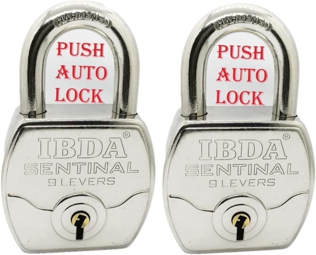 2 Locks with Same Key | Multiple Locks with Single Key | Steel Body | Common Key Lock | Push Lock for Home, Shutter, gate, Door, kadi, Shop, Outdoor, Indoor | Same Key Lock Set of 2 with 4 Keys