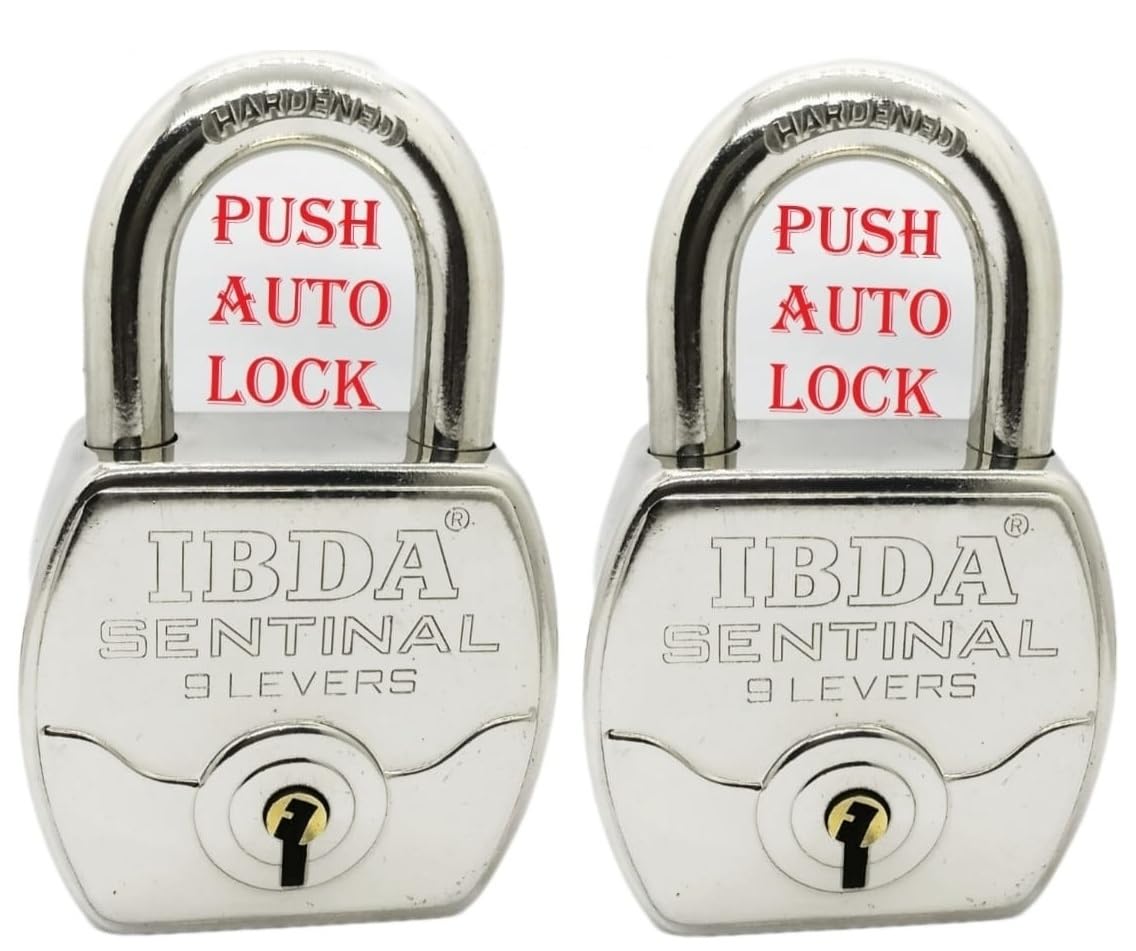 2 Locks with Same Key | Multiple Locks with Single Key | Steel Body | Common Key Lock | Push Lock for Home, Shutter, gate, Door, kadi, Shop, Outdoor, Indoor | Same Key Lock Set of 2 with 4 Keys