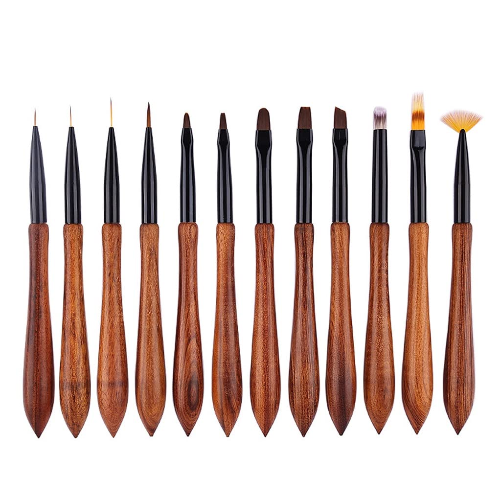Pennelli per pittura ad olio, 12 pennelli per nail art in stile rotondo in legno, disegno, pittura, penna piatta, estensione acrilica, smalto gel, suggerimenti per la progettazione di strumenti per