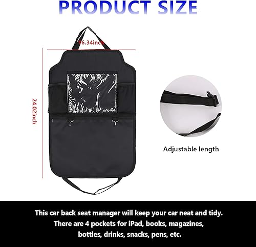 Miniatura 8 de Organizador de asiento trasero de automóvil, 2 bolsillos de almacenamiento de tela Oxford con soporte para tableta para pantalla táctil, protector