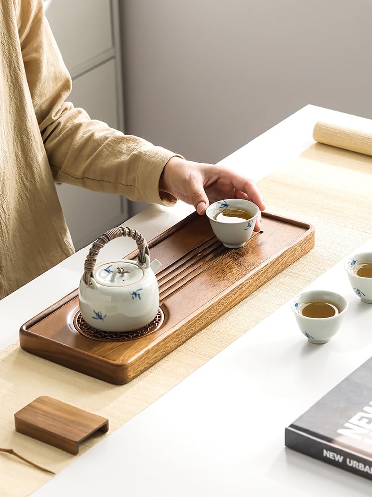 Plateau de Service à thé Service à thé rectangulaire Kung Fu, Plateau à thé Chinois en Bois Massif, Plateau à théière Simple, Service à thé de Drainage de Bureau Plateau de Table Basse
