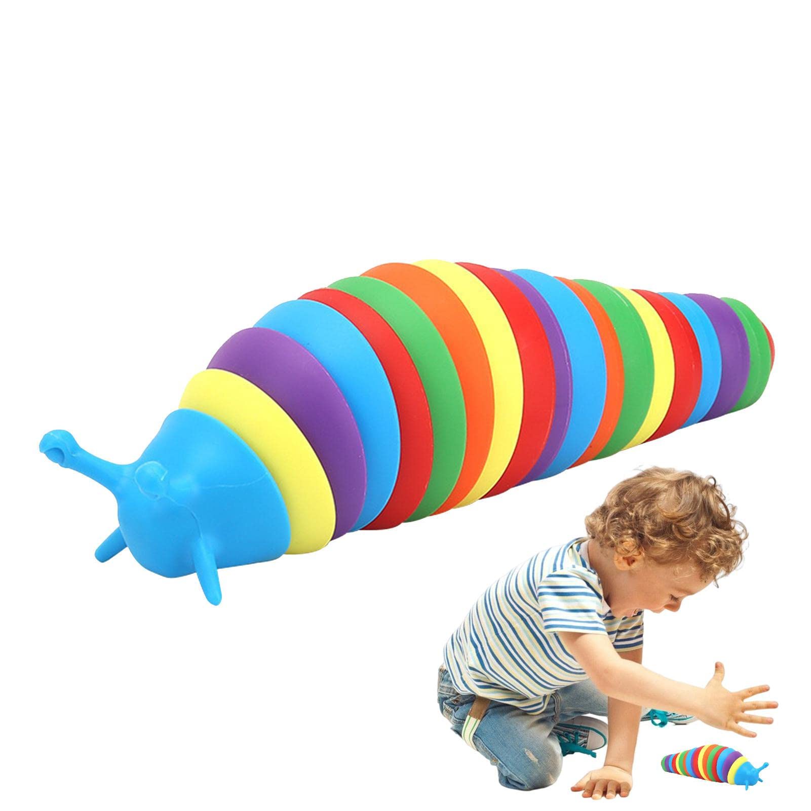 PETUFUNSensory Slug Toys, Fidget Wiggly Slug Toy, Slug Sensory Toys, Articulated Stretch Caterpillar Stress Desk Toy Novelty Party Kid Favors