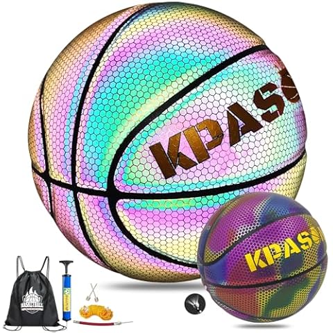 KPASON Basketball, Holographic Reflective Glowing Basketball, Indoor Outdoor Night Basketball Game, Adult & Teens, Youth Basketball Gift, Composite Leather Basketballs Cover