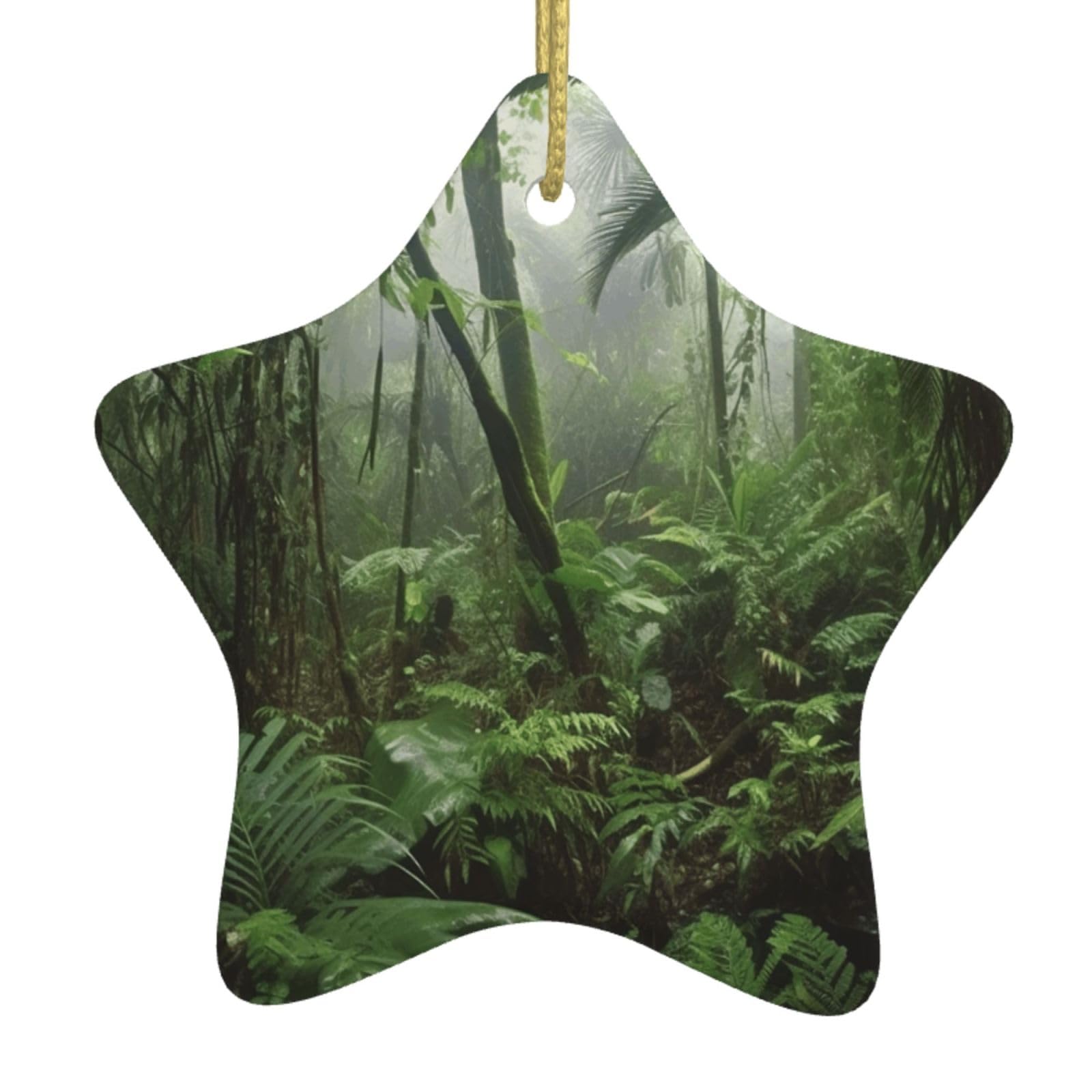 Ceramic Christmas Tree Hanging Ornaments with Gold Ropes Christmas Tree Decorations Star Ceramic Tropical Rainforest Pendant Keepsake Decorations for Holiday Xmas Gift Ideas