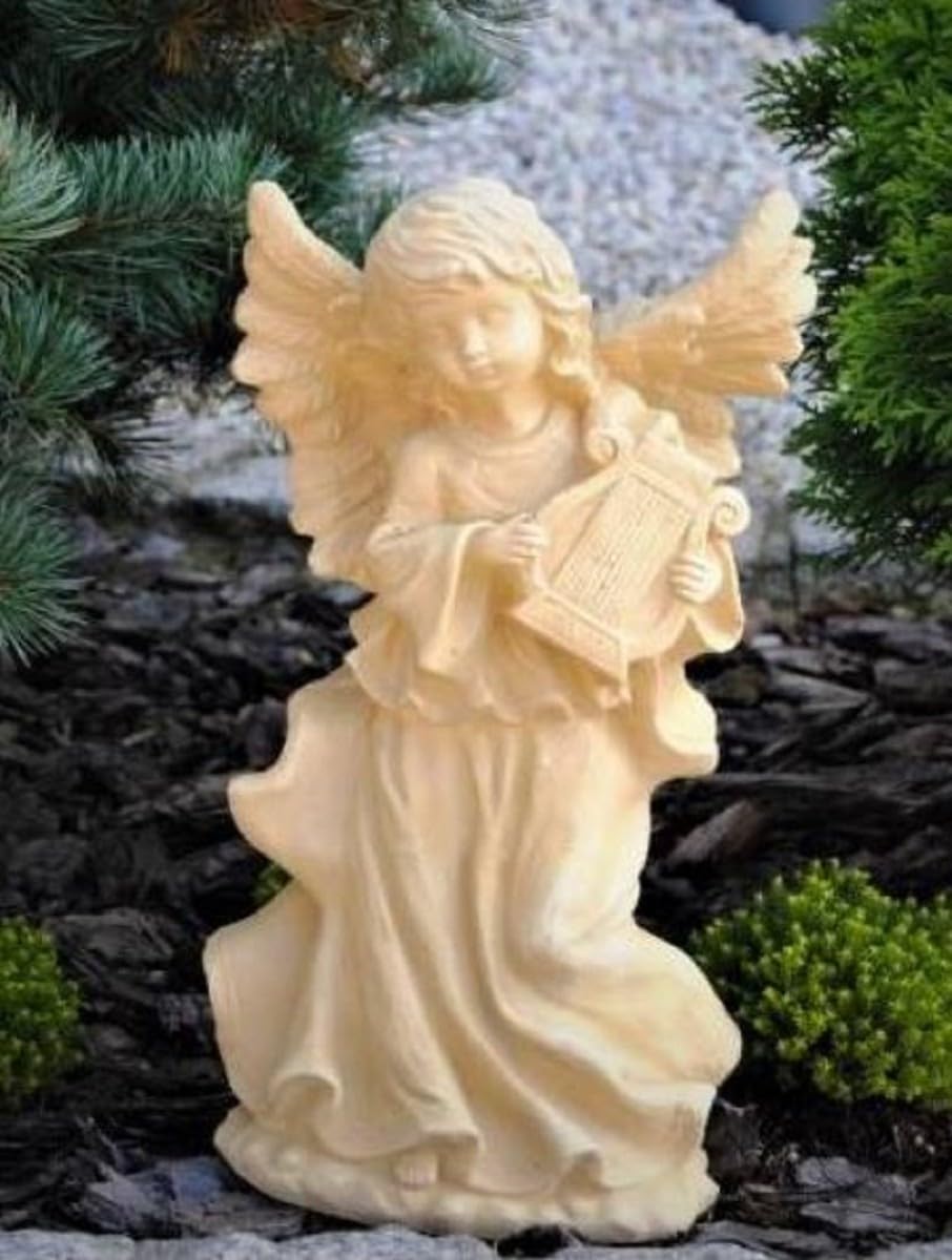 Casa Padrino Escultura de Decoración de Jardín Art Nouveau Ángel Beige 22 x 15 x A. 39 cm - Elegante Figura de Jardín - Accesorios de Decoración de Jardín Barrocos y Art Nouveau