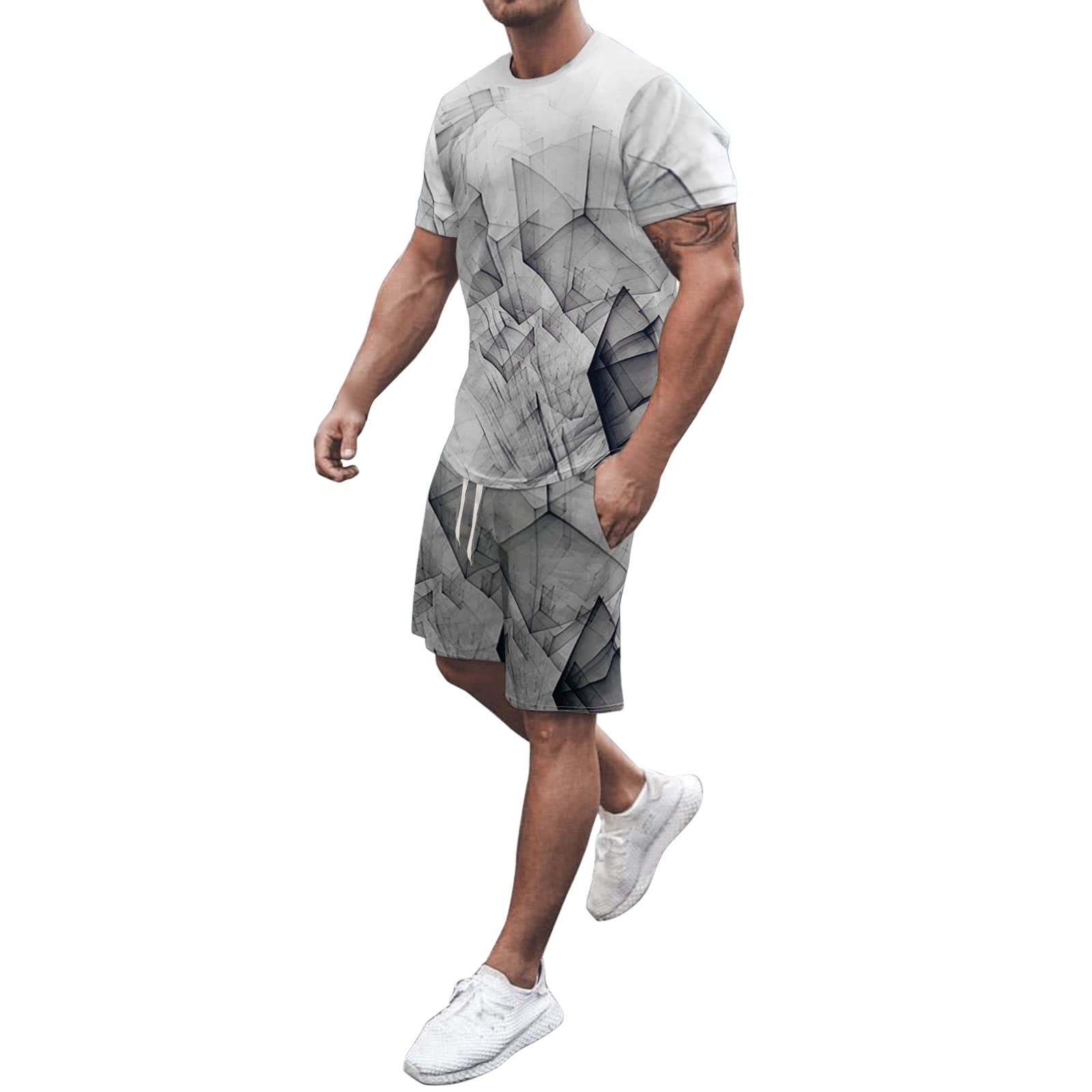 Hombres Verano Moda Y Ocio 3D Digital Impreso Pantalones Cortos De Manga Corta Conjunto Dos Conjunto Bufanda Esmoquin Jacket