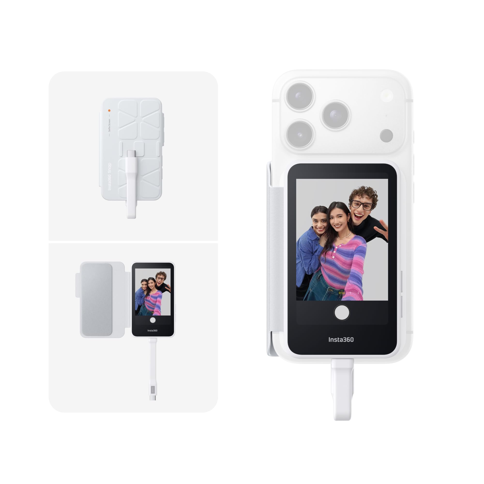 Insta360 Snap Selfie Screen - 4K Magnetyczny ekran do selfie, monitor do selfie, vloggingu, kompatybilny z iPhone 15/16/17 Pro, sterowanie przez ekran dotykowy, przewód do natychmiastowego podłączenia