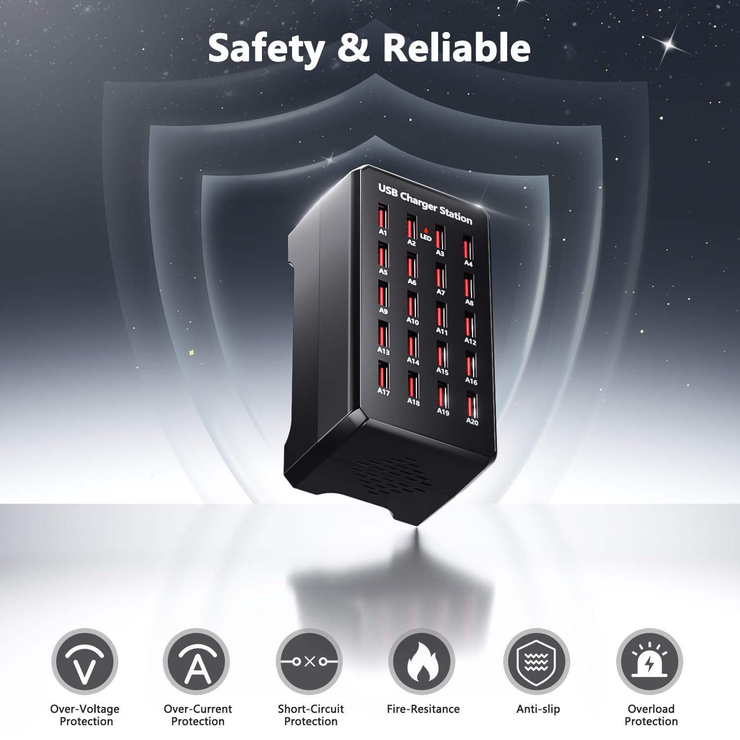 Wielokrotna ładowarka USB, 20-portowy zasilacz hub USB A do komputera stacjonarnego,wielokrotna ładowarka o mocy 100W, kompatybilna z iPhone 14/15/16/Samsung galaxy S23/S24/S25/Google Pixel/Tablety