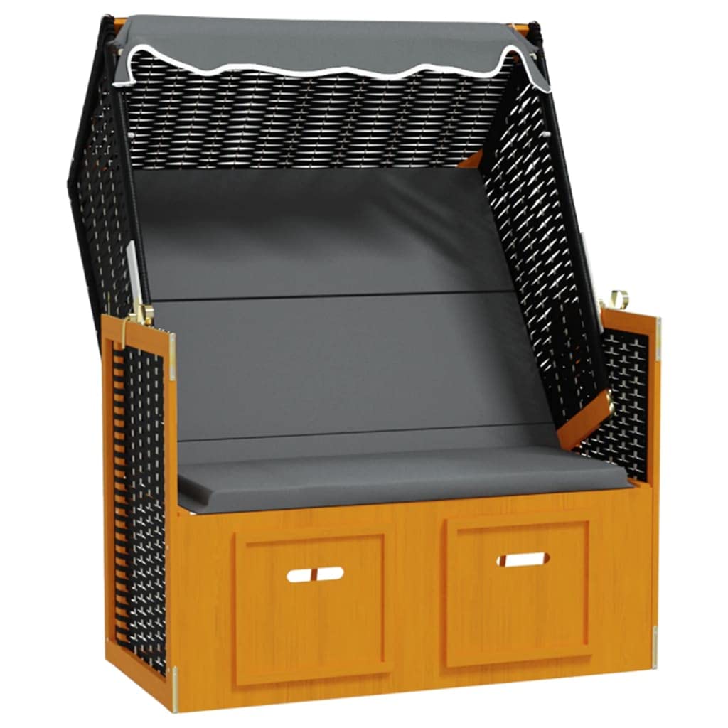 Willood Strandkorb mit Dach Poly Rattan & Massivholz Schwarz Anthrazit