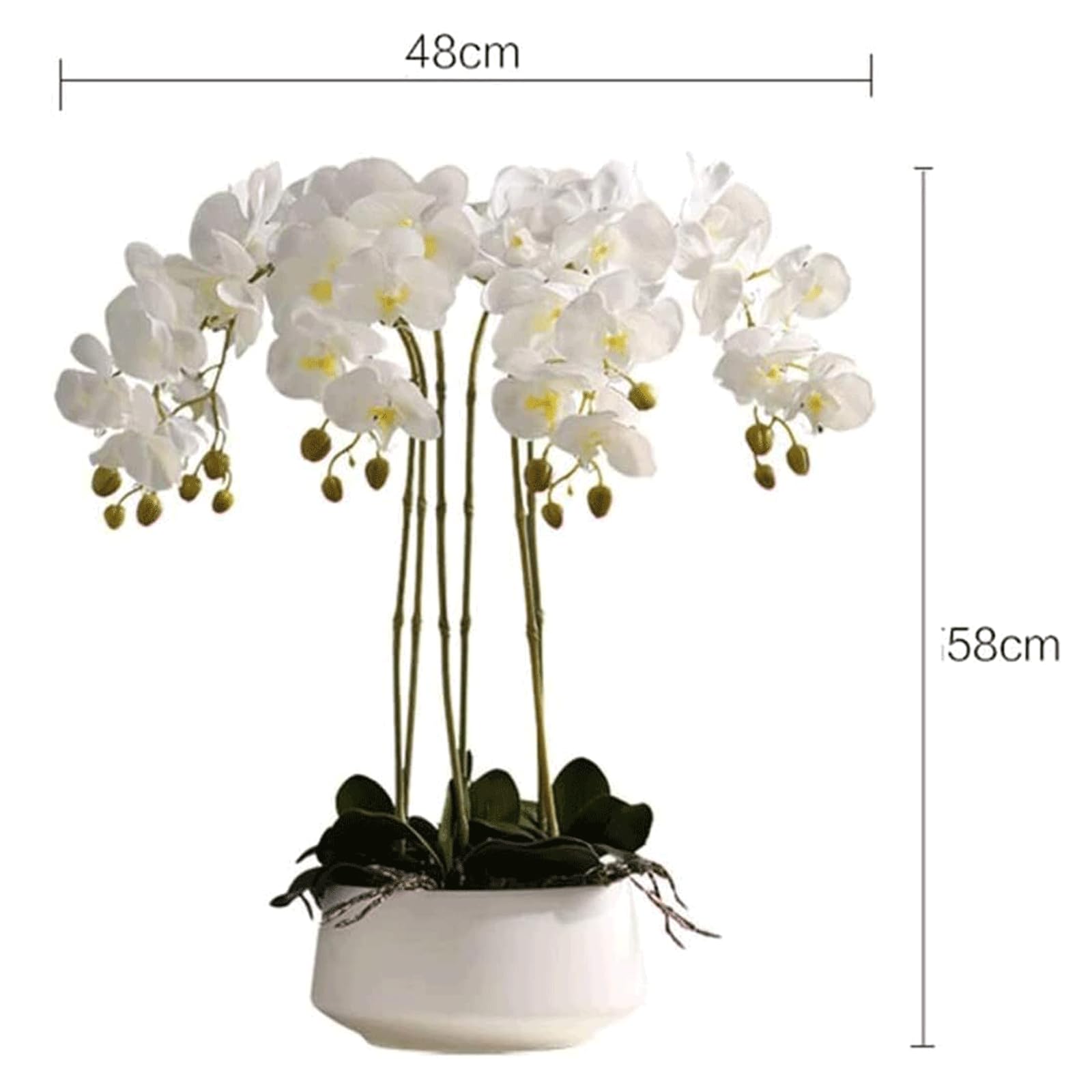 Künstliche Orchidee, künstliche Orchideen, 6 Köpfe, künstliche Phalaenopsis-Blumen mit Porzellanvase, Set, künstliche Blume, künstliche Orchidee aus Kunststoff, sehr natürlich