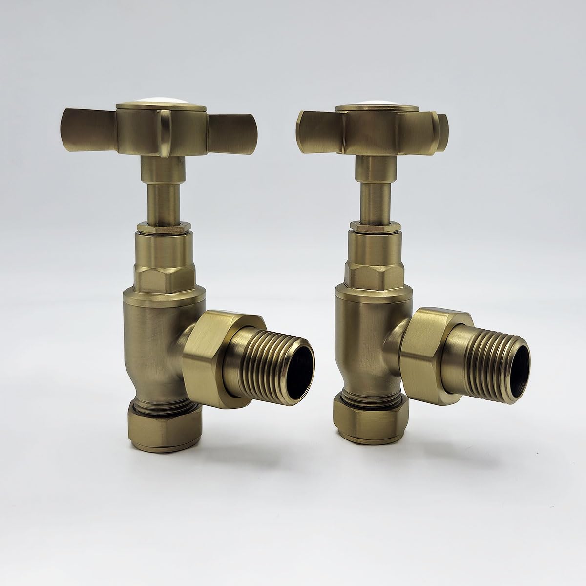 Lux Heat Brushed Brass Angled Manual Cross-Head Radiator Valve Set