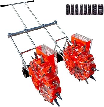 Garden Push Seeder Planter, Adjustable Double Row Planter, Hand-Push Seeder with Seed Plates, for Corn Soy Peanut Cotton Soybean,12 nozzles