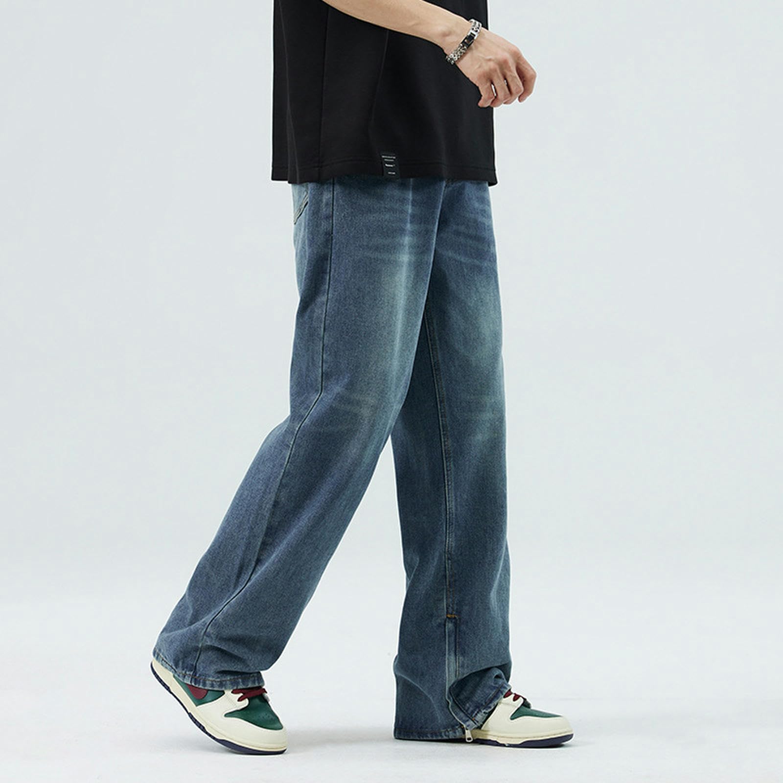 Jeans Estivi da Uomo Larghi e Dritti, Pantaloni Lunghi Casual da Strada, a Gamba Larga - Blu - XL