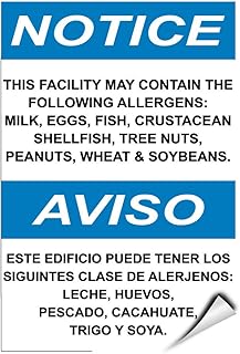 Notice Contain Following Allergens: Milk Eggs Fish Nuts SOYA Label Decal Sticker 5 inches x 7 inches