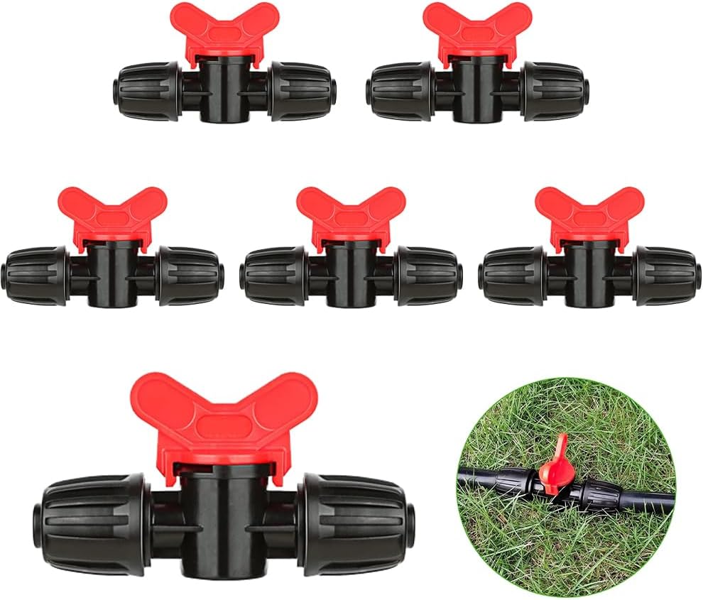 JIEDALIN 6 Pcs Drip Irrigation Switch Valve Universal Drip Irrigation Tubing Shut-Off Valve Plastic Tubing Barbed Locking Fitting Valves for Irrigation Pipe Hose
