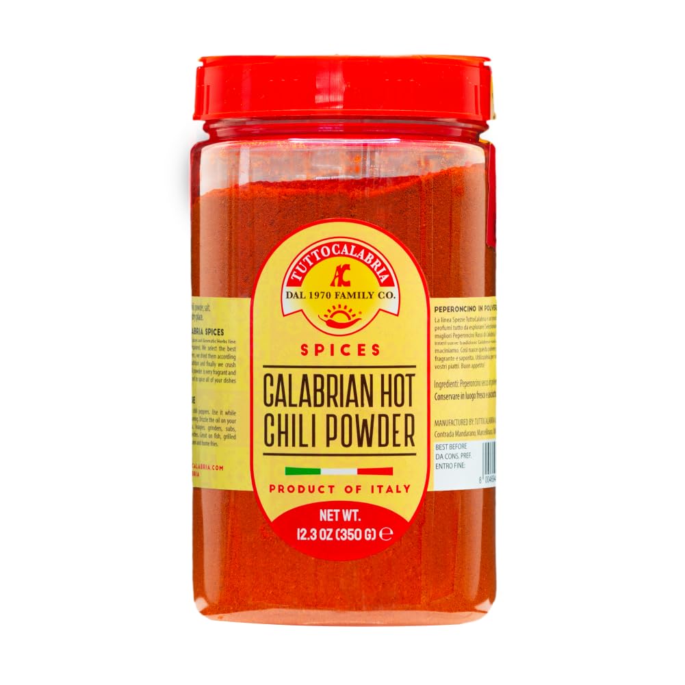 TUTTOCALABRIA Chili Powder, Calabrian Hot Chili Powder, Spicy Italian Seasoning, 350 gm (12.3 oz) All Natural, Non-GMO, Product of Italy