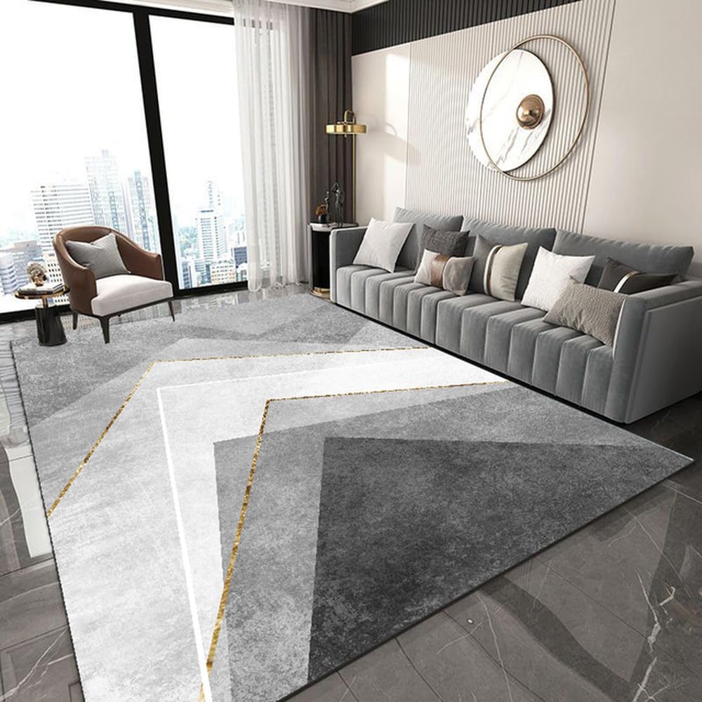 Tapis de salon géométrique en flanelle style luxueux pour chambre, 160 x 230 cm