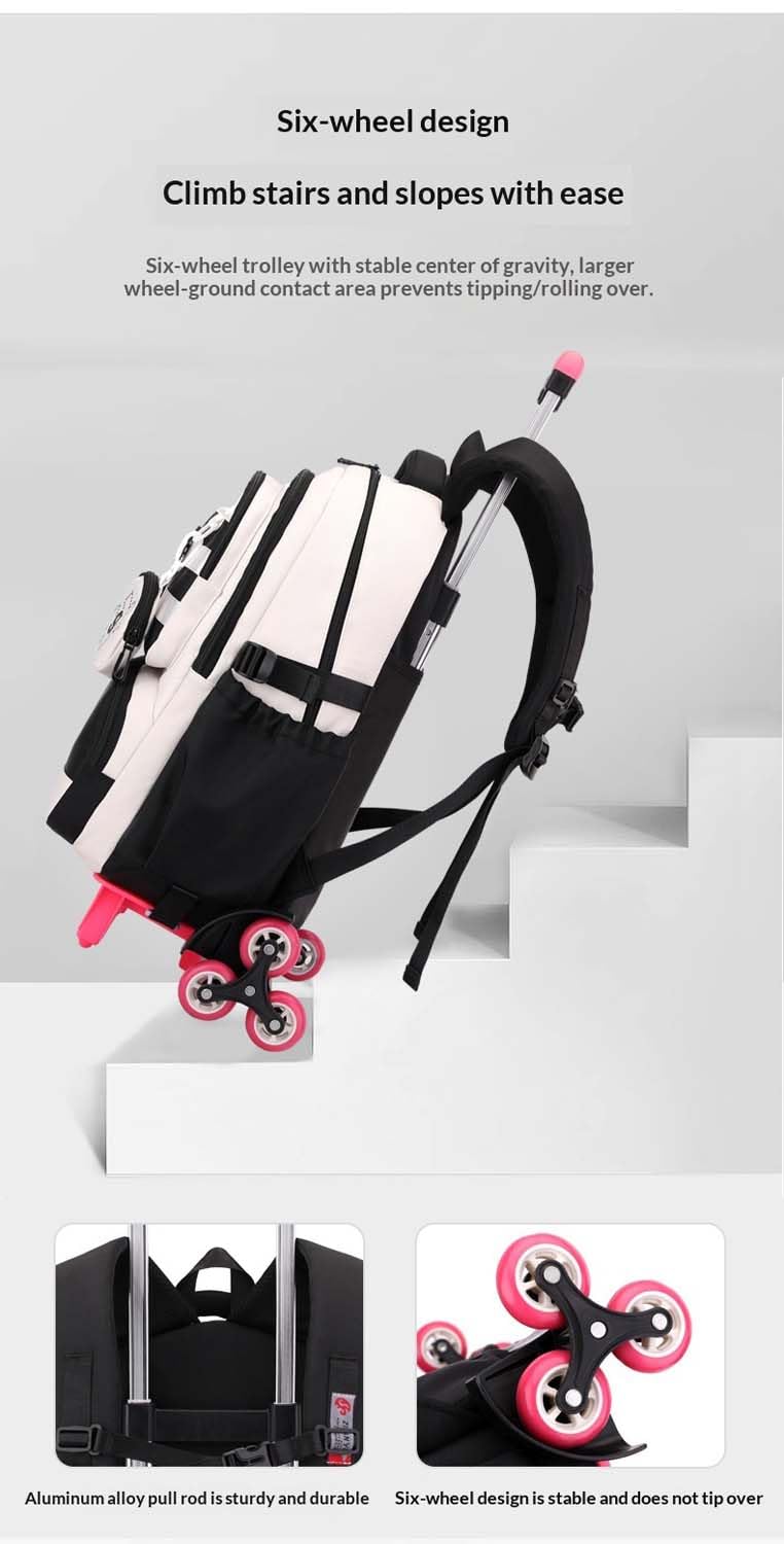Kinder Schulrucksack Trolley für Mädchen Jungen, 30L Schulranzen Wasserdichter mit Rollen,Abnehmbar Trolley Schultasche Mädchen für Grundschule Sekundarstufe Lässiger Ranzen mit 6 Räder