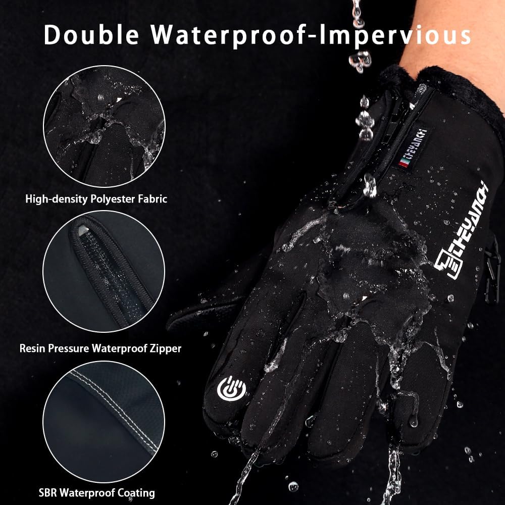 -10℉ Waterproof Winter Gloves for Men & Women, Breathable Thermal Gloves, 5-Layer Touch Screen Cold Weather Gloves Snow Ski Gloves
