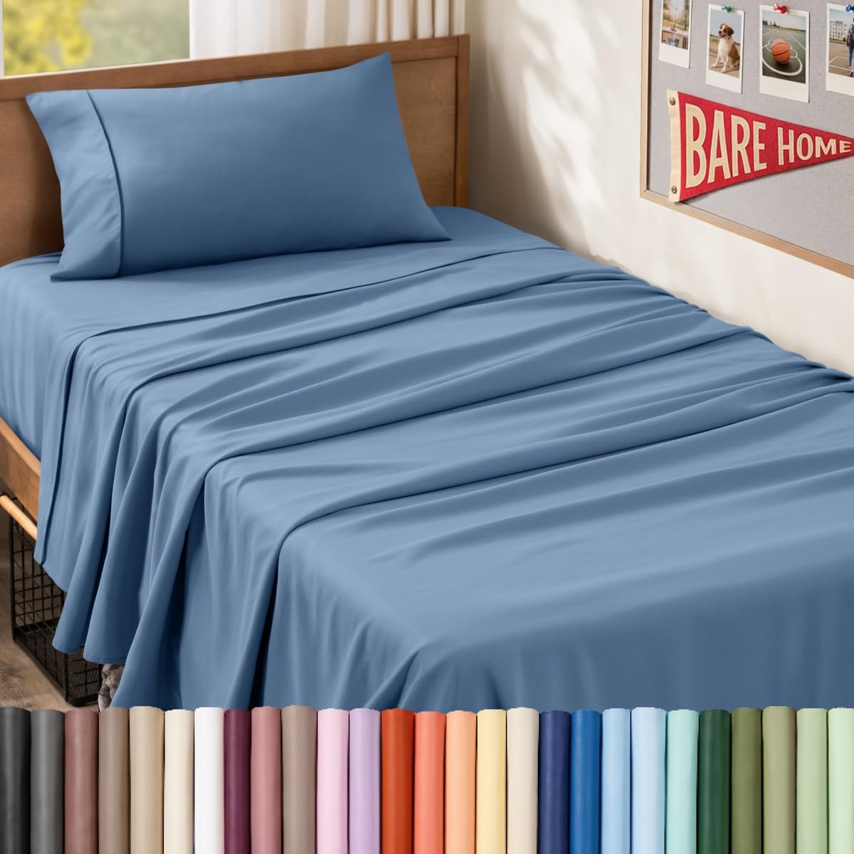 Bare Home Twin XL Sheet Set - College Dorm Size - Premium 1800 Ultra-Soft Microfiber Sheets Twin Extra Long - Double Brushed - Hypoallergenic - Wrinkle Resistant (Twin XL, Coronet Blue) — image 1