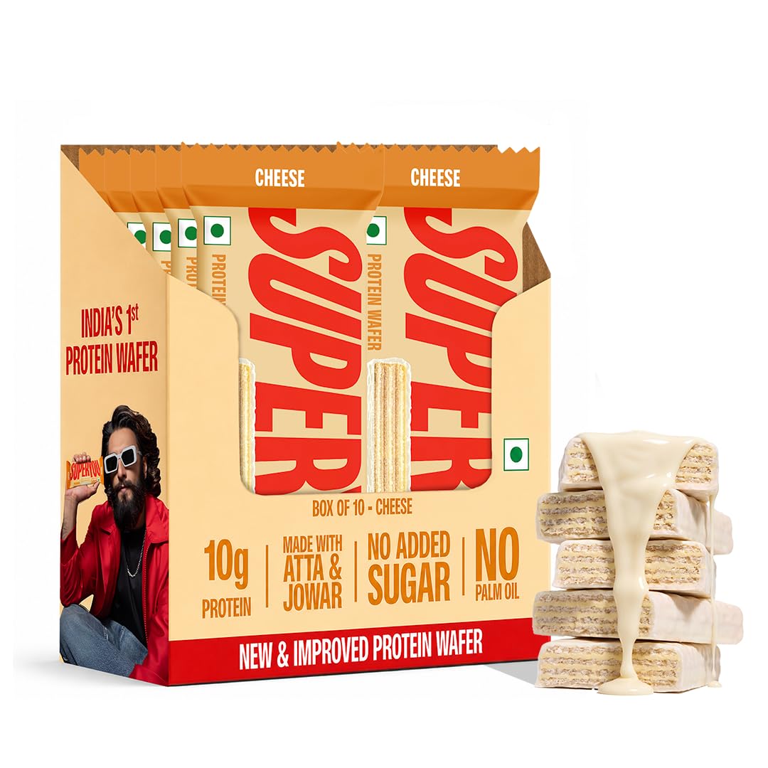 superyou cheese protein wafer bars (pack of 10)|10g protein, 3g fiber, no added sugar|yeast fermented protein|energy bars|crunchy wafer bar|100% vegetarian|no palm oil|400g