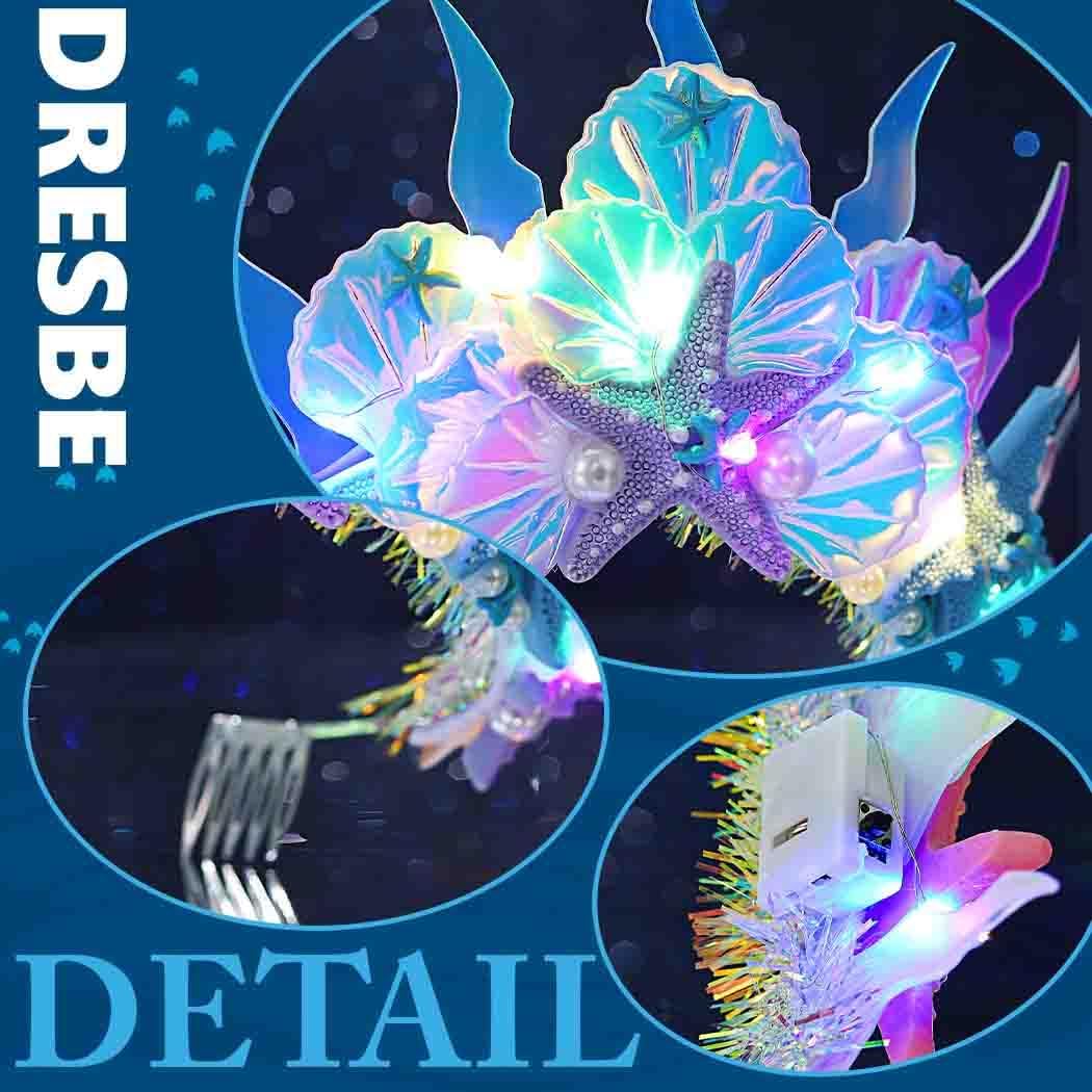 DRESBE Light Up Starfish Tiara and Crown LED Seashell Headband Beach Mermaid Hair Accessories for Women - Image 6