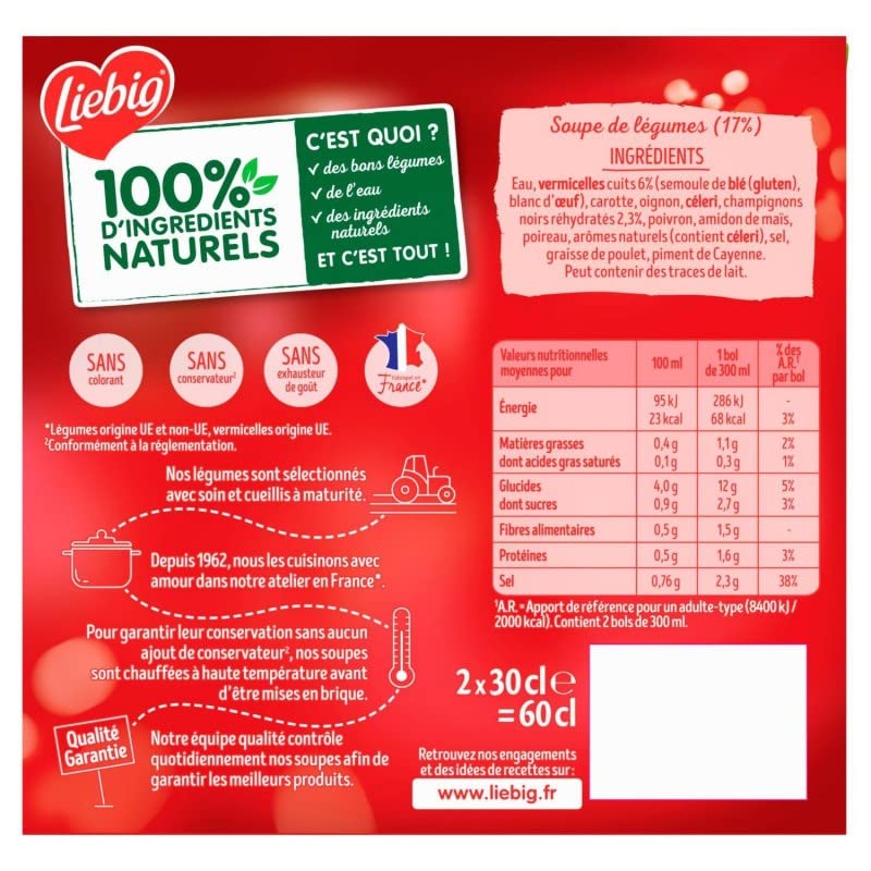 LIEBIG - Soupe À La Chinoise Légumes Et Vermicelles Briques 2X30Cl - Lot De 4 - Offre Special